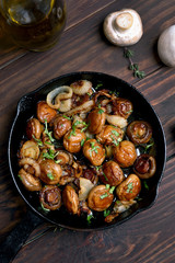 Fried mushrooms in pan