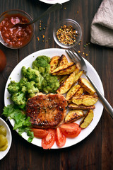 Grilled meat steak with vegetables