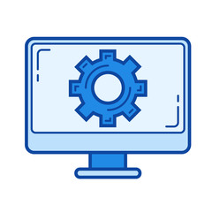 Computer settings vector line icon isolated on white background. Computer settings line icon for infographic, website or app. Blue icon designed on a grid system.