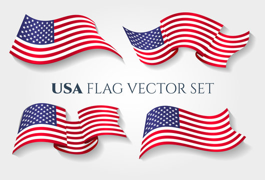 USA flag vector illustration. American national wave United States 3D flag isolated on white background