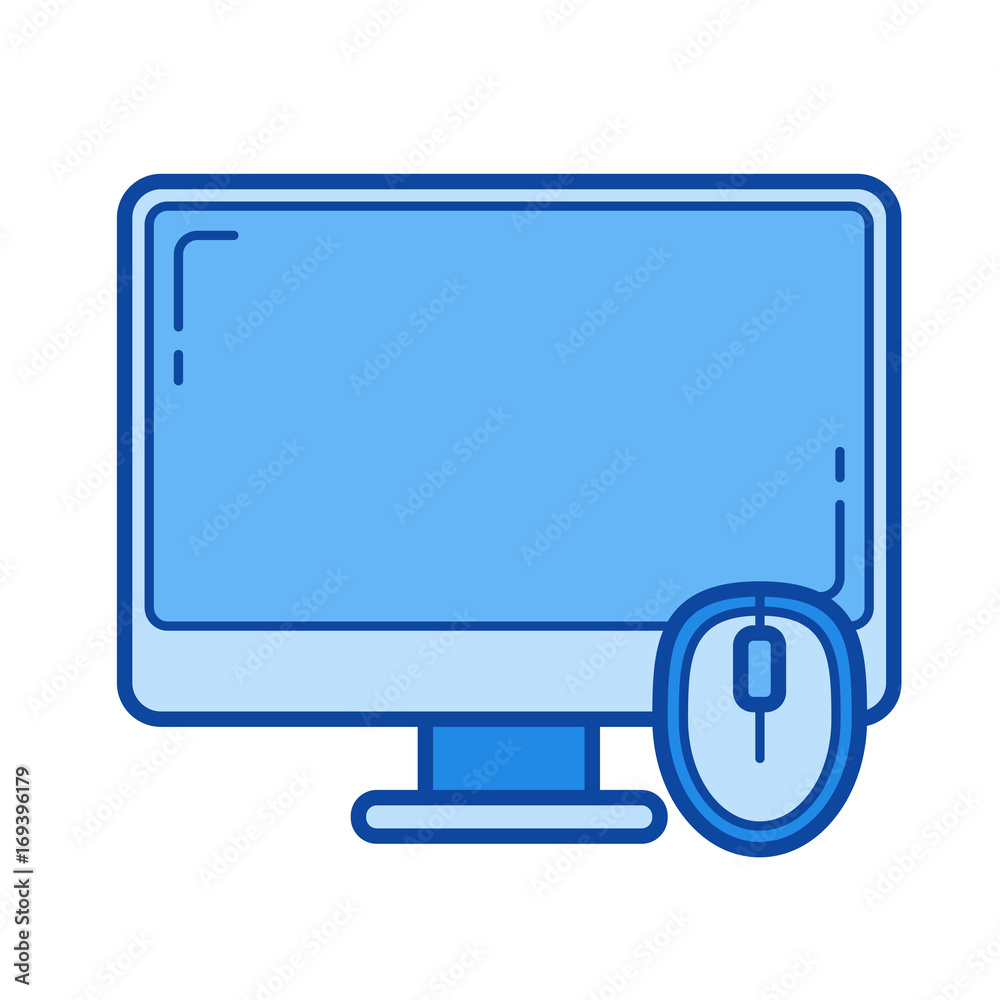 Poster computer desktop vector line icon isolated on white background. computer desktop line icon for infog