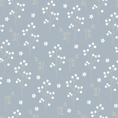 Vintage floral seamless pattern with white flowers. Light gray b