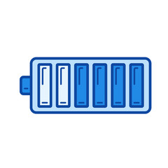 Full battery vector line icon isolated on white background. Full battery line icon for infographic, website or app. Blue icon designed on a grid system.