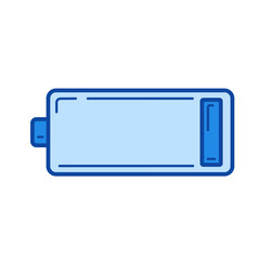 Low battery vector line icon isolated on white background. Low battery line icon for infographic, website or app. Blue icon designed on a grid system.