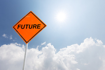 future on road sign in blue sky