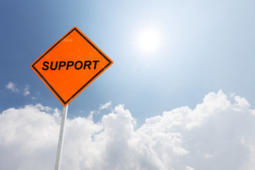 support on road sign in blue sky