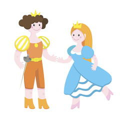 Vector illustration of a prince and a princess. Cute simple drawing