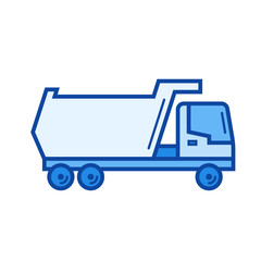 Tipper truck vector line icon isolated on white background. Tipper truck line icon for infographic, website or app. Blue icon designed on a grid system.