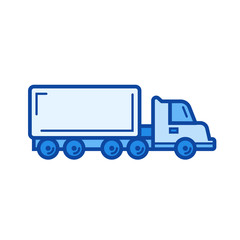 Cargo truck vector line icon isolated on white background. Cargo truck line icon for infographic, website or app. Blue icon designed on a grid system.