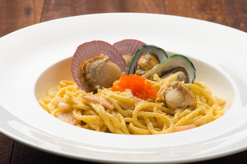 Pasta with seafood , scallop and mussel