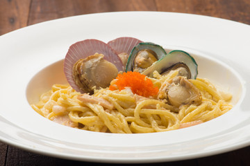 Pasta with seafood , scallop and mussel