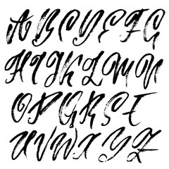 Hand drawn elegant calligraphy font. Modern brush lettering. Grunge style alphabet. Vector illustration.