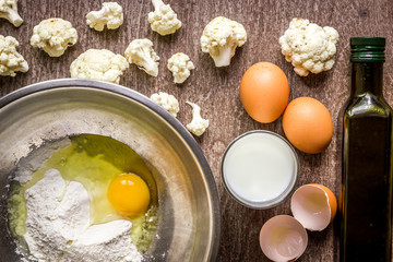 Cauliflower baked with egg and flour.