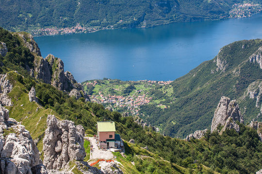 Como lake, Rosalba hutte at Grignetta mountain, Lombardy, Italy