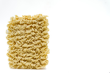 piece of instant noodles on paper white background,copy space
