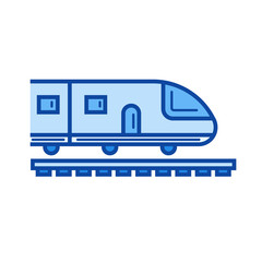 High speed train vector line icon isolated on white background. High speed train line icon for infographic, website or app. Blue icon designed on a grid system.