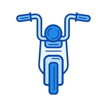 Cruiser motorcycle vector line icon isolated on white background. Cruiser motorcycle line icon for infographic, website or app. Blue icon designed on a grid system.