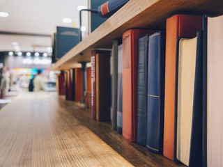 Book on Bookshelf Library interior Reading Education concept