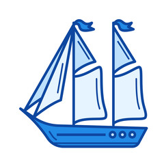 Sailing boat vector line icon isolated on white background. Sailing boat line icon for infographic, website or app. Blue icon designed on a grid system.