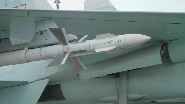 View of missile of SU-27 aircraft model.