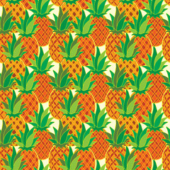 Fototapeta na wymiar Exotic seamless pattern with tropical fruit pineapples. Bright background. 