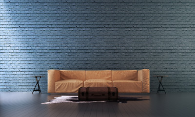The interior design of modern living room and blue brick wall texture background