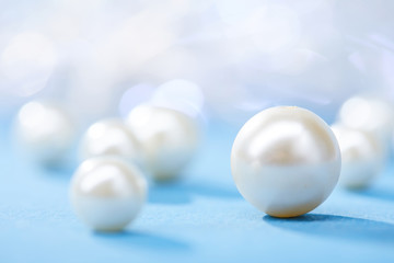pearls on the blue background