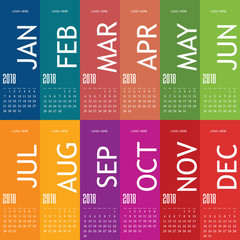 calendar for year 2018 with color card set two