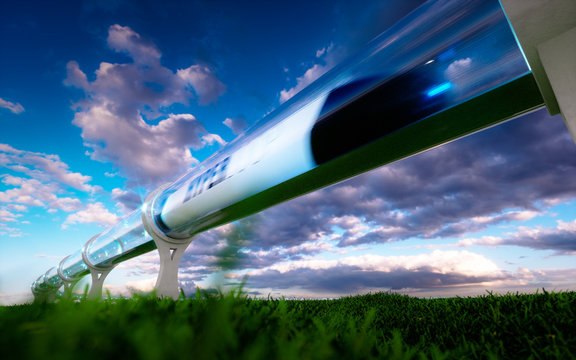 Concept of high-speed traveling in a tube. 3d rendering.