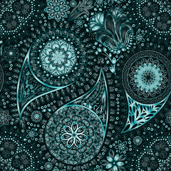 Paisley vintage floral motif ethnic seamless background.