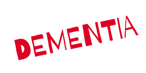 Dementia rubber stamp. Grunge design with dust scratches. Effects can be easily removed for a clean, crisp look. Color is easily changed.