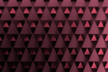 Geometric triangle pattern in dark purple colors. Background with triangular repeating shapes. 3D illustration.