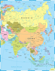 Fototapeta na wymiar Asia Map - Vector Illustration