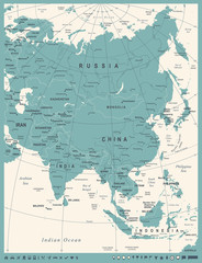 Asia Map - Vintage Vector Illustration