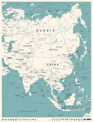 Asia Map - Vintage Vector Illustration