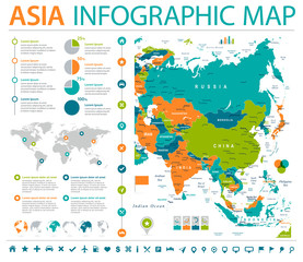 Fototapeta na wymiar Asia Map - Info Graphic Vector Illustration