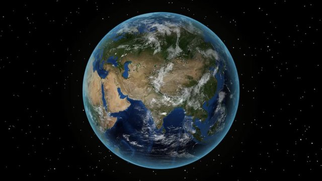 Greece. 3D Earth in space - zoom in on Greece outlined. Star sky background