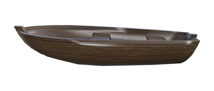 3D Rendering Wooden Boat on White