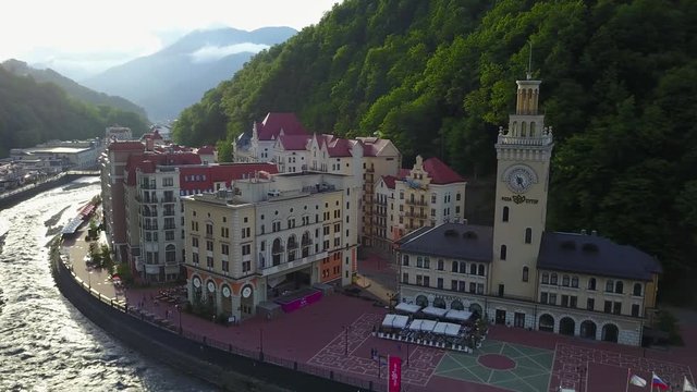 SOCHI, RUSSIA - May, 2017: Aerial view above Ski Resort Rosa Khutor