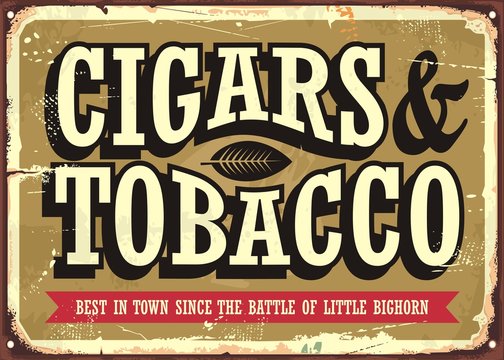 Cigars and tobacco vintage sign concept with creative typo on old golden background