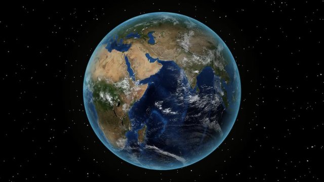 Guinea. 3D Earth in space - zoom in on Guinea outlined. Star sky background