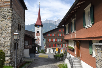 The village of Burglen on the Swiss alps