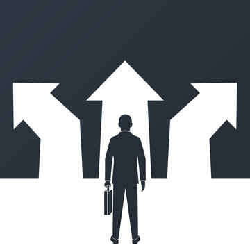 businessman facing arrows, decision making clip art preview