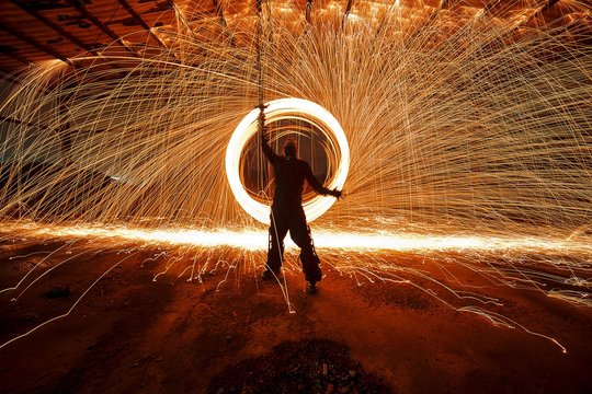  man with a sword, portrait during a steelwool, piacenza, emilia romagna, italy
