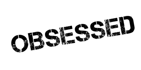 Obsessed rubber stamp. Grunge design with dust scratches. Effects can be easily removed for a clean, crisp look. Color is easily changed.