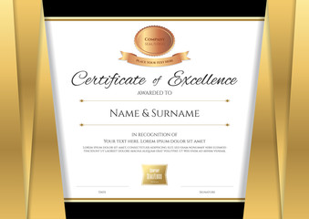 Luxury certificate template with elegant golden border frame, Diploma design for graduation or completion