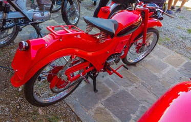 AINSA 10 September 2017: exhibition of old motorcycles, restored cars and tractors in Ainsa, Huesca