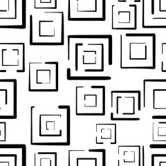Hand drawn seamless pattern with squares isolated on white background.