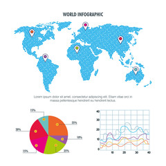 world map infographic pie chart graph vector illustration