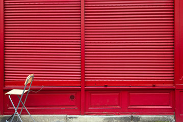 Retro shop in Prague with shutters down